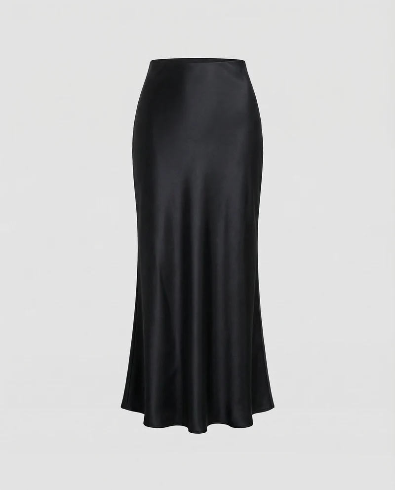 Damen Schräg geschnittener Maxirock Satin-Finish