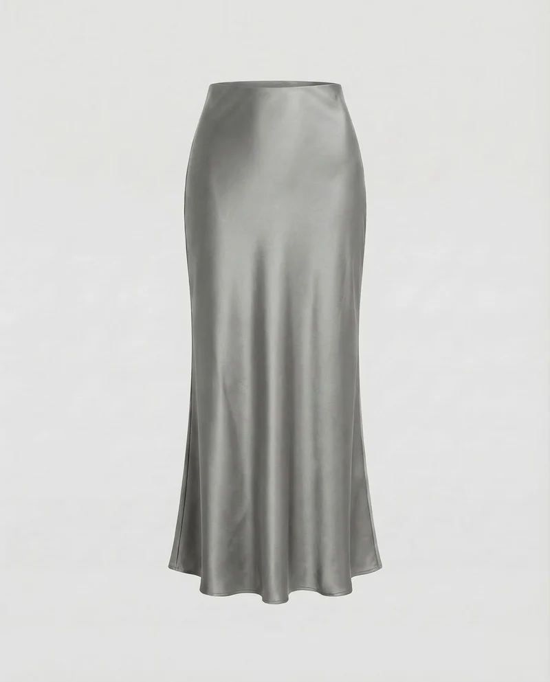 Damen Schräg geschnittener Maxirock Satin-Finish