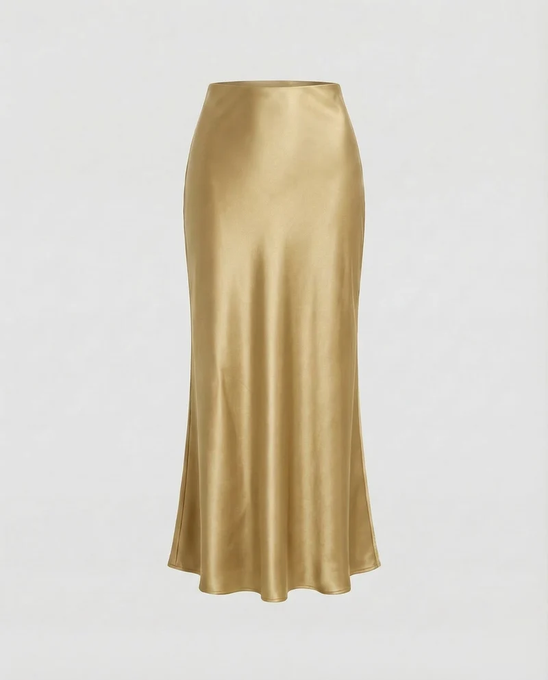 Damen Schräg geschnittener Maxirock Satin-Finish