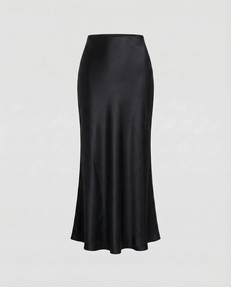 Damen Schräg geschnittener Maxirock Satin-Finish