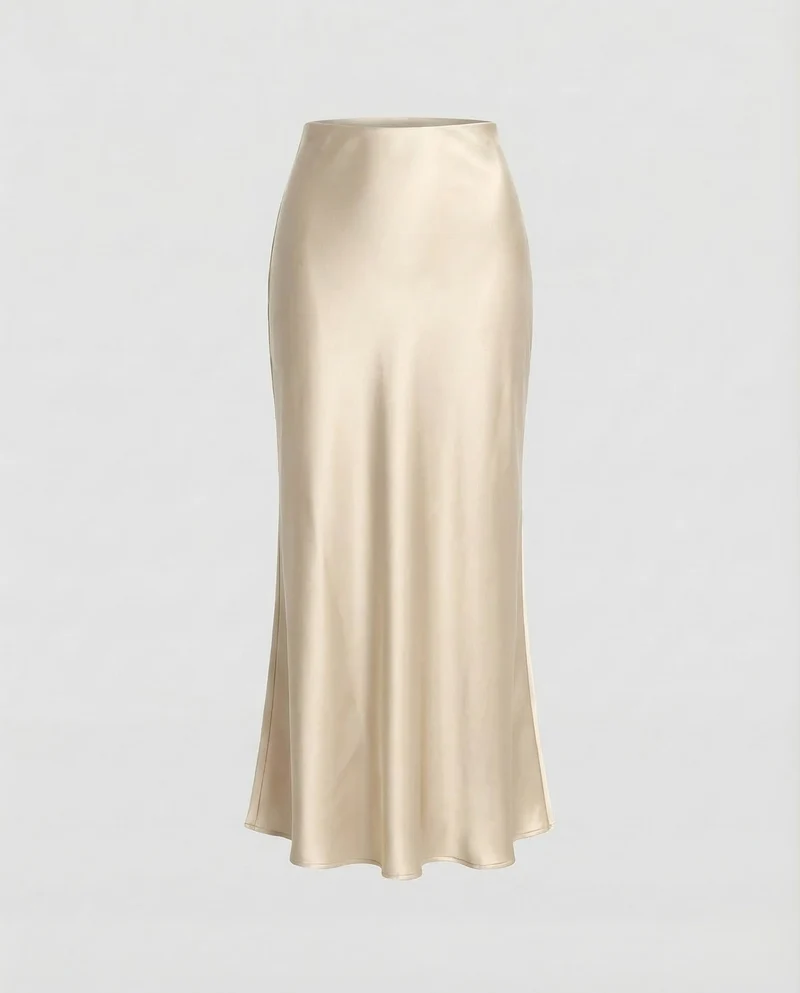 Damen Schräg geschnittener Maxirock Satin-Finish