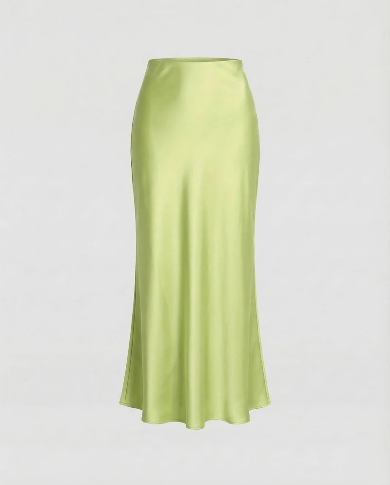 Damen Schräg geschnittener Maxirock Satin-Finish