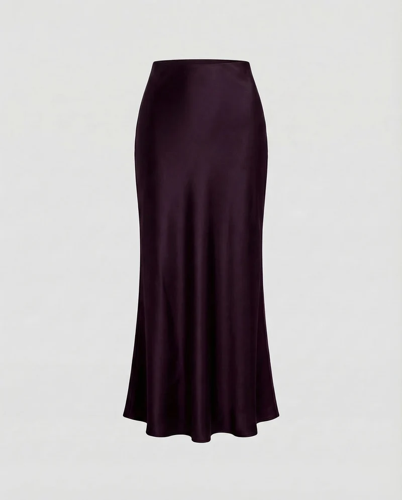 Damen Schräg geschnittener Maxirock Satin-Finish