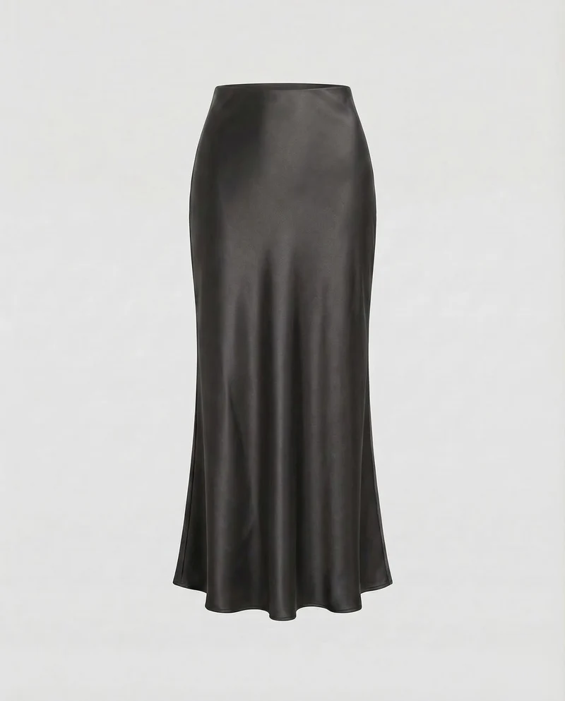 Damen Schräg geschnittener Maxirock Satin-Finish