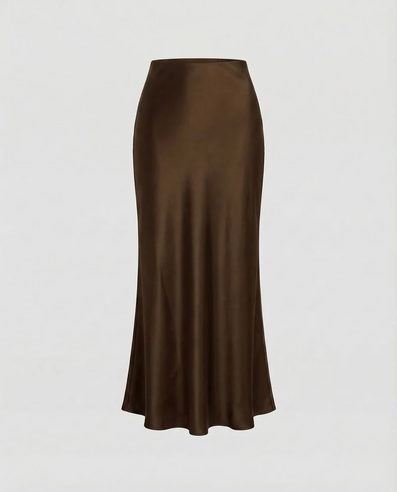 Damen Schräg geschnittener Maxirock Satin-Finish