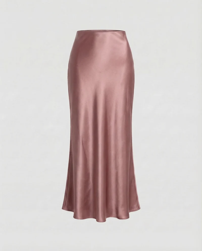 Damen Schräg geschnittener Maxirock Satin-Finish