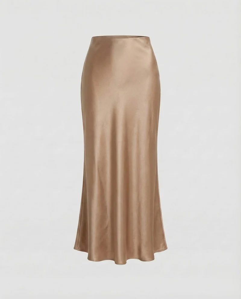 Damen Schräg geschnittener Maxirock Satin-Finish