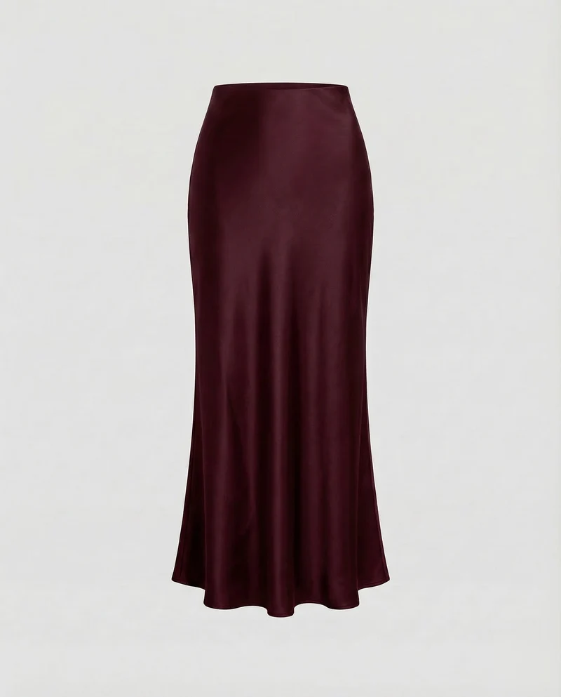 Damen Schräg geschnittener Maxirock Satin-Finish