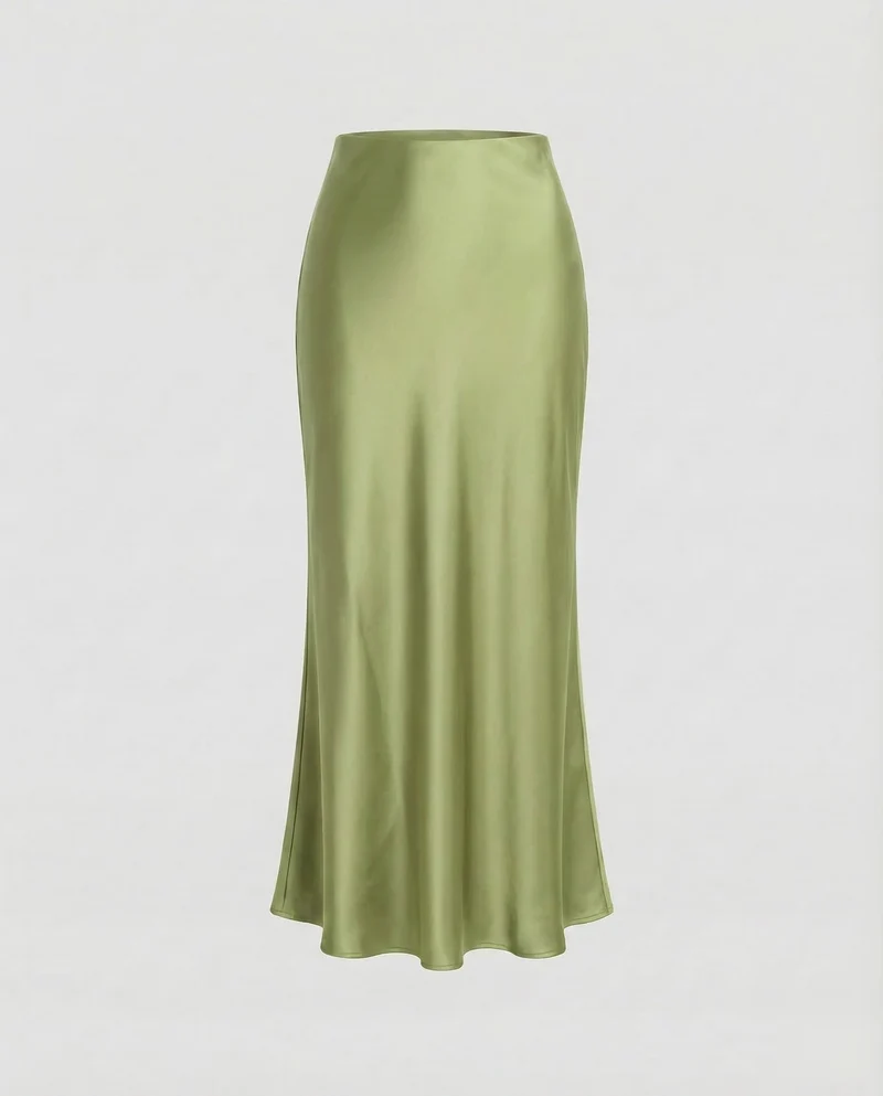 Damen Schräg geschnittener Maxirock Satin-Finish