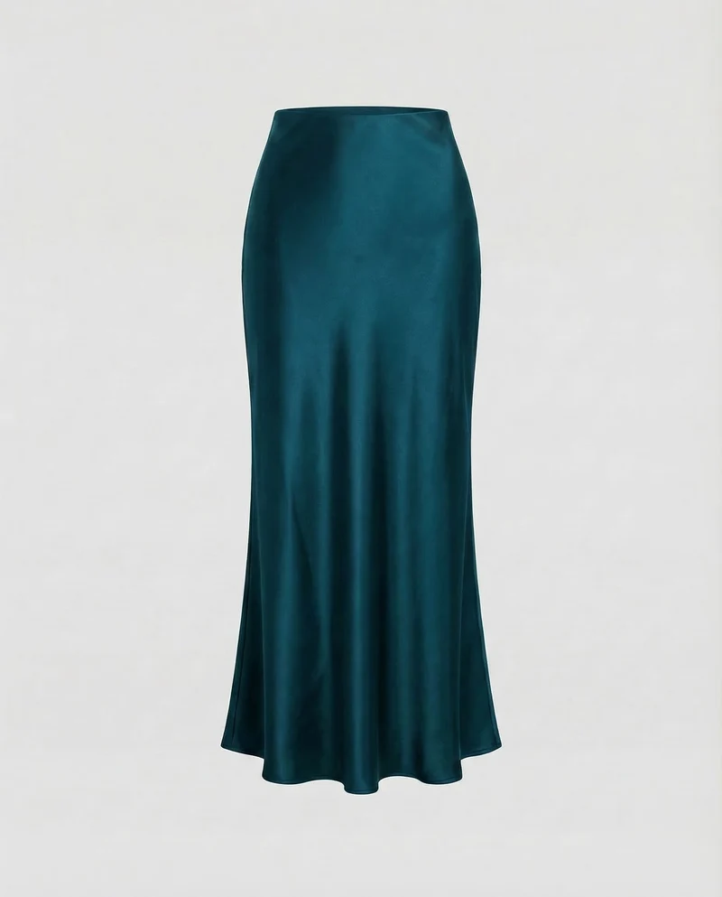Damen Schräg geschnittener Maxirock Satin-Finish