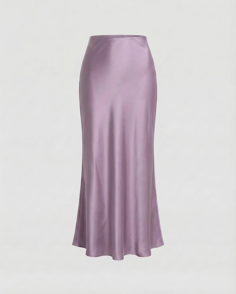 Damen Schräg geschnittener Maxirock Satin-Finish