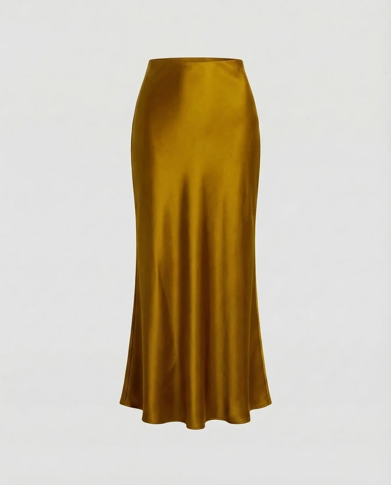 Damen Schräg geschnittener Maxirock Satin-Finish