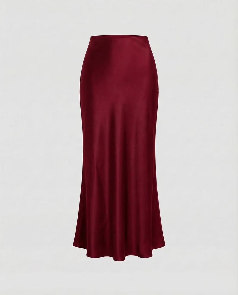 Damen Schräg geschnittener Maxirock Satin-Finish