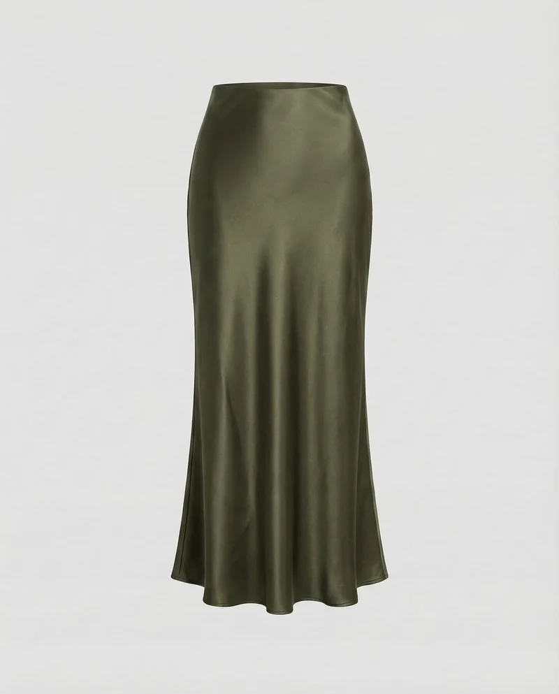 Damen Schräg geschnittener Maxirock Satin-Finish