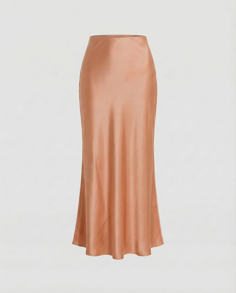Damen Schräg geschnittener Maxirock Satin-Finish
