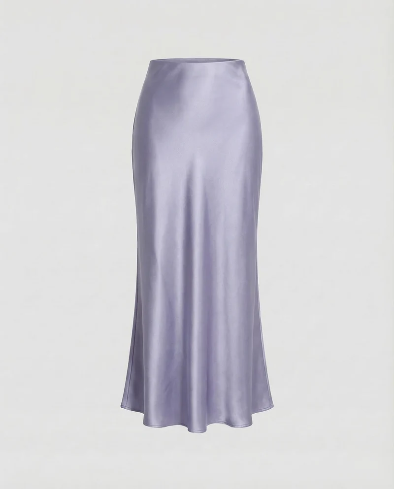 Damen Schräg geschnittener Maxirock Satin-Finish
