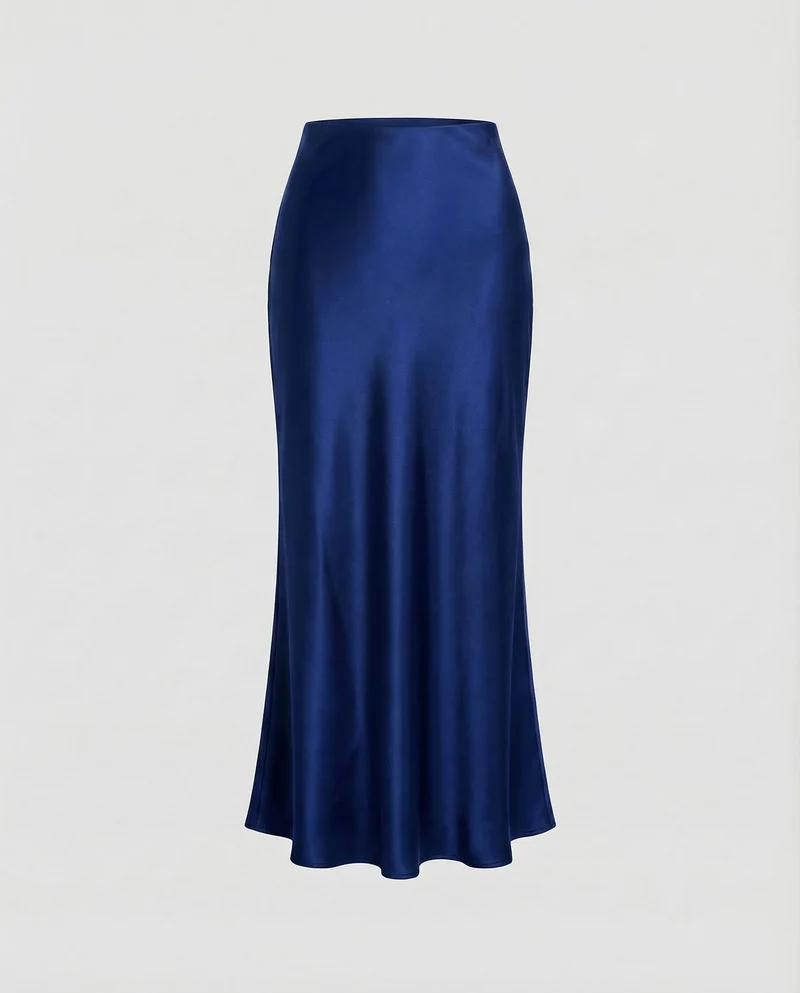 Damen Schräg geschnittener Maxirock Satin-Finish