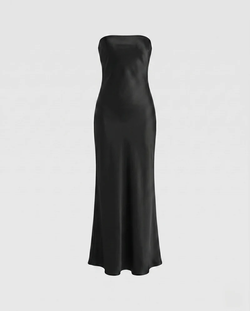Damen Elegantes trägerloses Maxikleid aus Satin Nord Taschen
