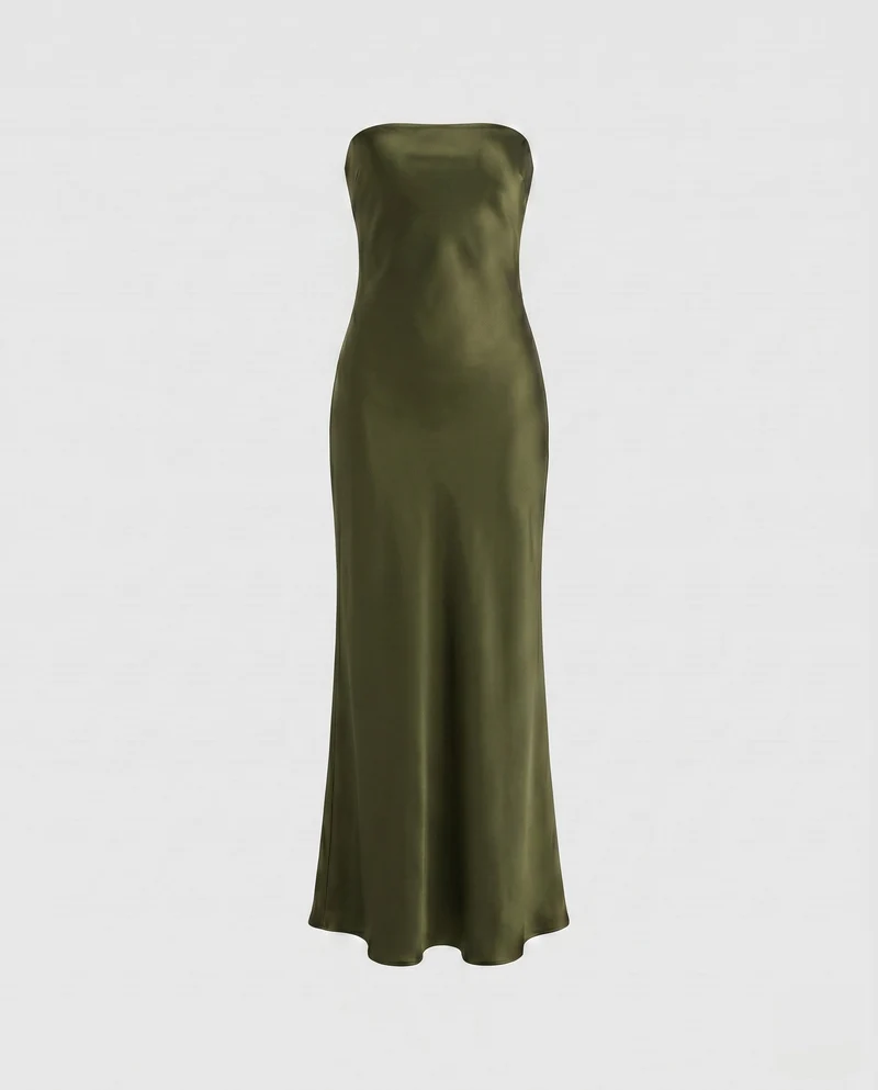 Damen Elegantes trägerloses Maxikleid aus Satin Nord Taschen