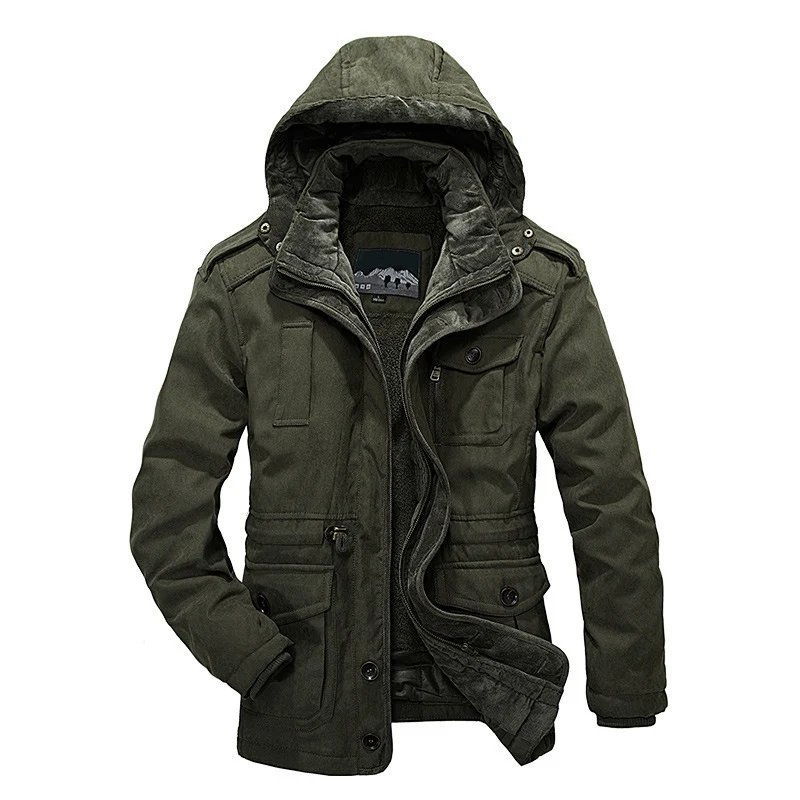 Herren Thermo-Canvas-Parka mit Sherpa-Innenfutter, abnehmbarer Kapuze und Multifunktions-Taschen Nord Taschen