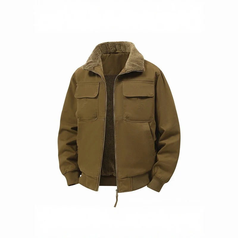 Herren Thermo‑Bomberjacke mit durchgehendem Reißverschluss, Sherpa‑Kragen und Utility‑Taschen Nord Taschen