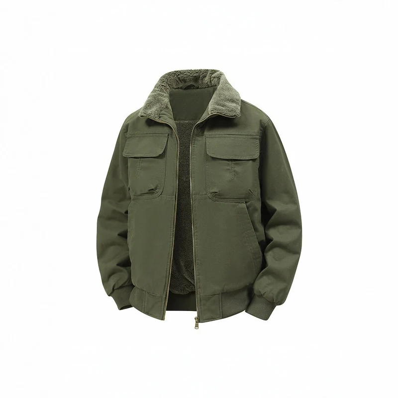Herren Thermo‑Bomberjacke mit durchgehendem Reißverschluss, Sherpa‑Kragen und Utility‑Taschen Nord Taschen