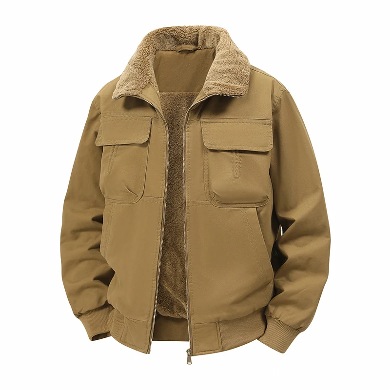 Herren Thermo‑Bomberjacke mit durchgehendem Reißverschluss, Sherpa‑Kragen und Utility‑Taschen Nord Taschen
