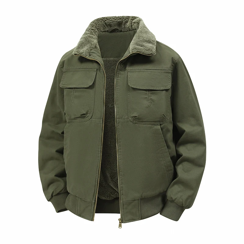 Herren Thermo‑Bomberjacke mit durchgehendem Reißverschluss, Sherpa‑Kragen und Utility‑Taschen Nord Taschen
