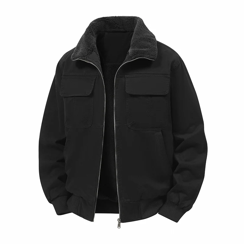 Herren Thermo‑Bomberjacke mit durchgehendem Reißverschluss, Sherpa‑Kragen und Utility‑Taschen Nord Taschen