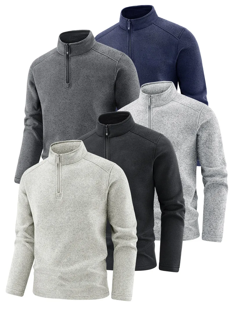 Herren Thermischer Strick-Fleecepullover mit halbem Reißverschluss und Stehkragen Nord Taschen