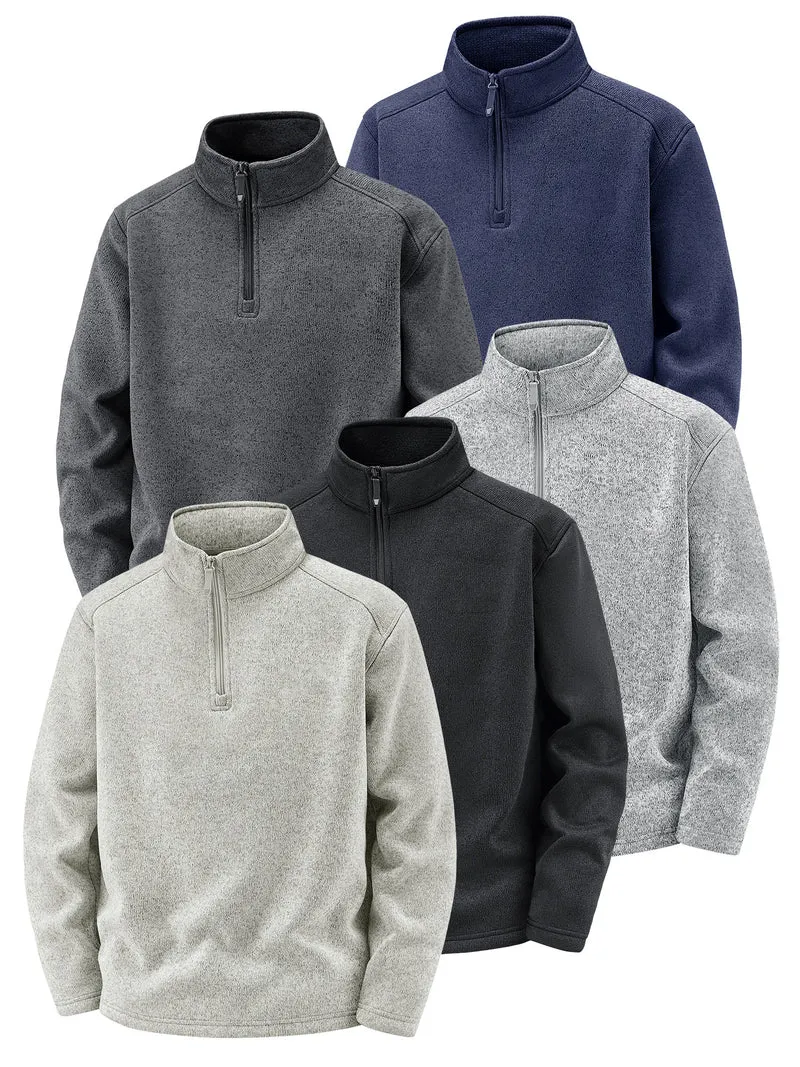 Herren Thermischer Strick-Fleecepullover mit halbem Reißverschluss und Stehkragen Nord Taschen