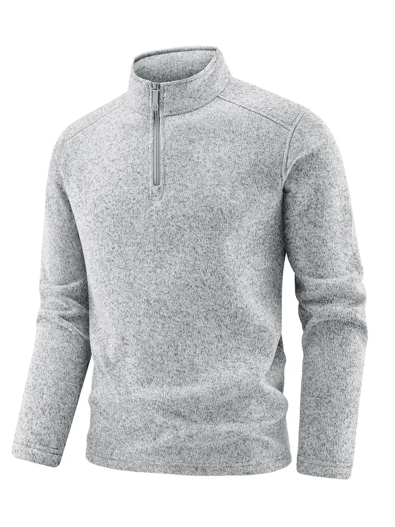 Herren Thermischer Strick-Fleecepullover mit halbem Reißverschluss und Stehkragen Nord Taschen