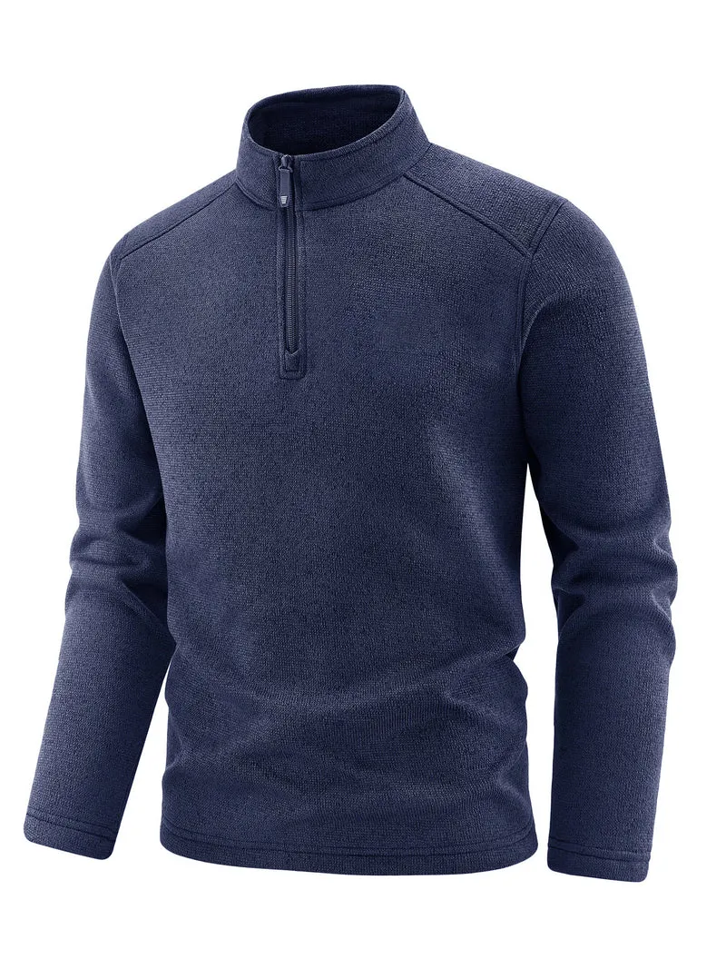 Herren Thermischer Strick-Fleecepullover mit halbem Reißverschluss und Stehkragen Nord Taschen