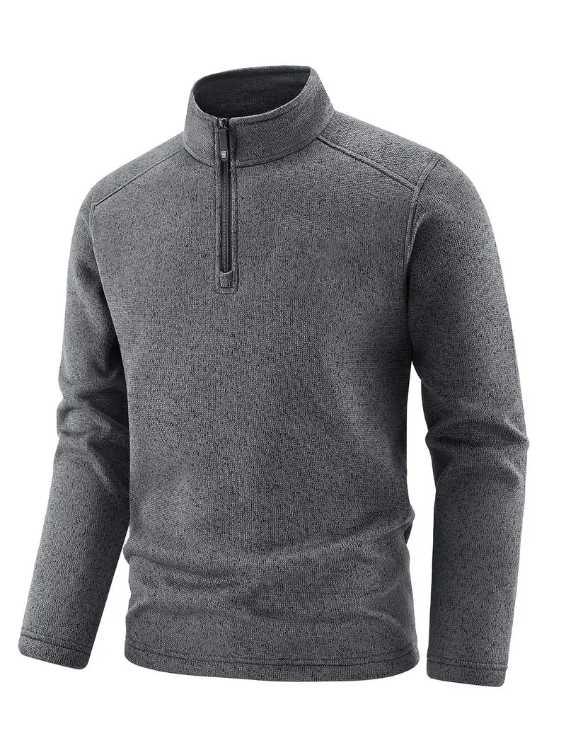 Herren Thermischer Strick-Fleecepullover mit halbem Reißverschluss und Stehkragen Nord Taschen
