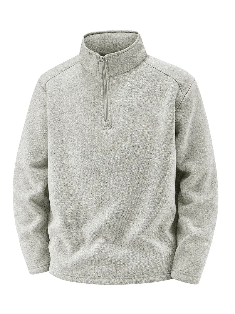 Herren Thermischer Strick-Fleecepullover mit halbem Reißverschluss und Stehkragen Nord Taschen