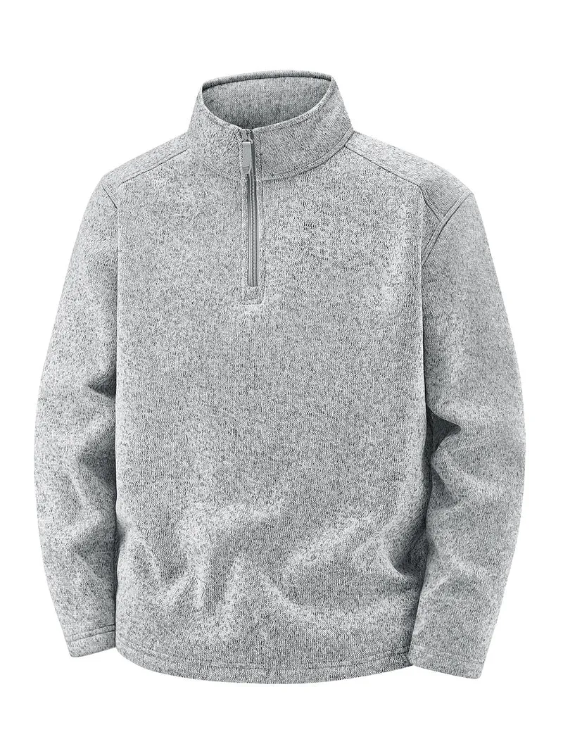 Herren Thermischer Strick-Fleecepullover mit halbem Reißverschluss und Stehkragen Nord Taschen