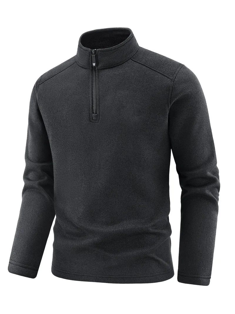 Herren Thermischer Strick-Fleecepullover mit halbem Reißverschluss und Stehkragen Nord Taschen