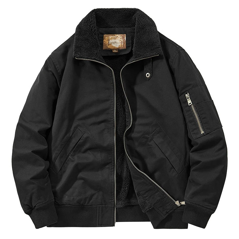 Herren Teddygefütterte Pilot-Bomberjacke mit Sherpa-Innenfutter und Ärmeltasche Nord Taschen