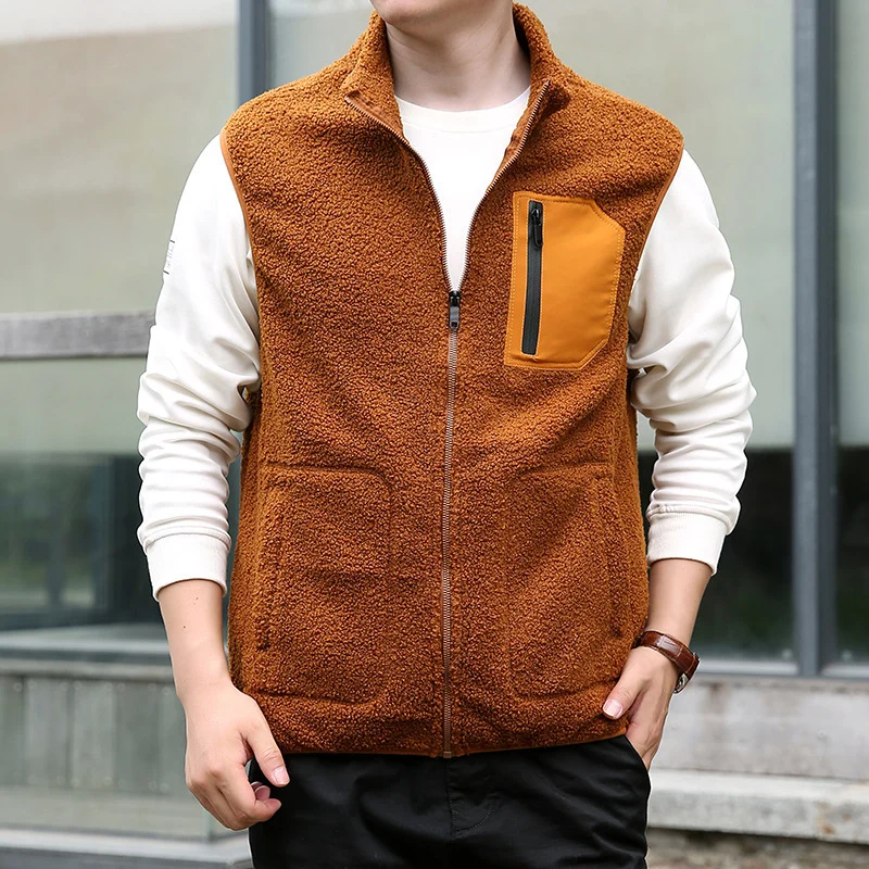 Herren Teddyfleece-Outdoorweste mit hohem Kragen, durchgehendem Reißverschluss und verschweißter Brusttasche Nord Taschen