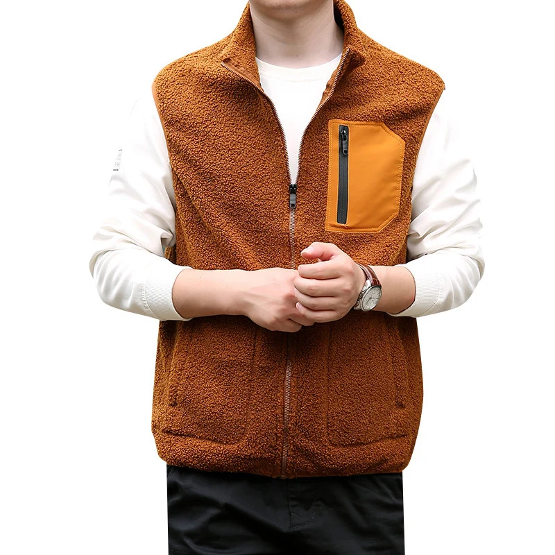 Herren Teddyfleece-Outdoorweste mit hohem Kragen, durchgehendem Reißverschluss und verschweißter Brusttasche Nord Taschen
