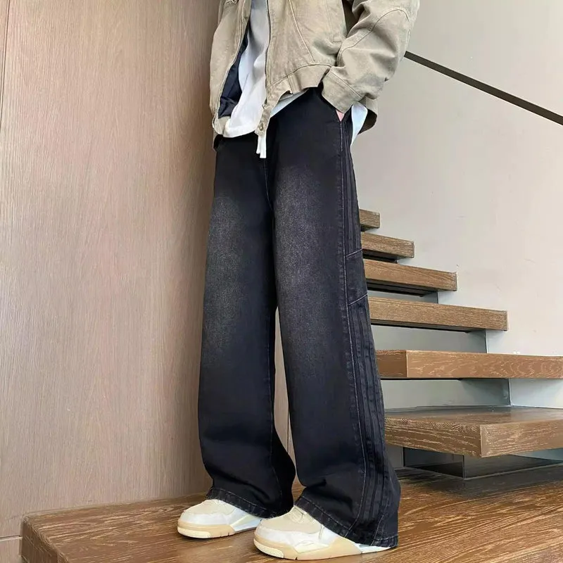Herren weit geschnittene Denim-Hose mit seitlichen Streifen und Taschen