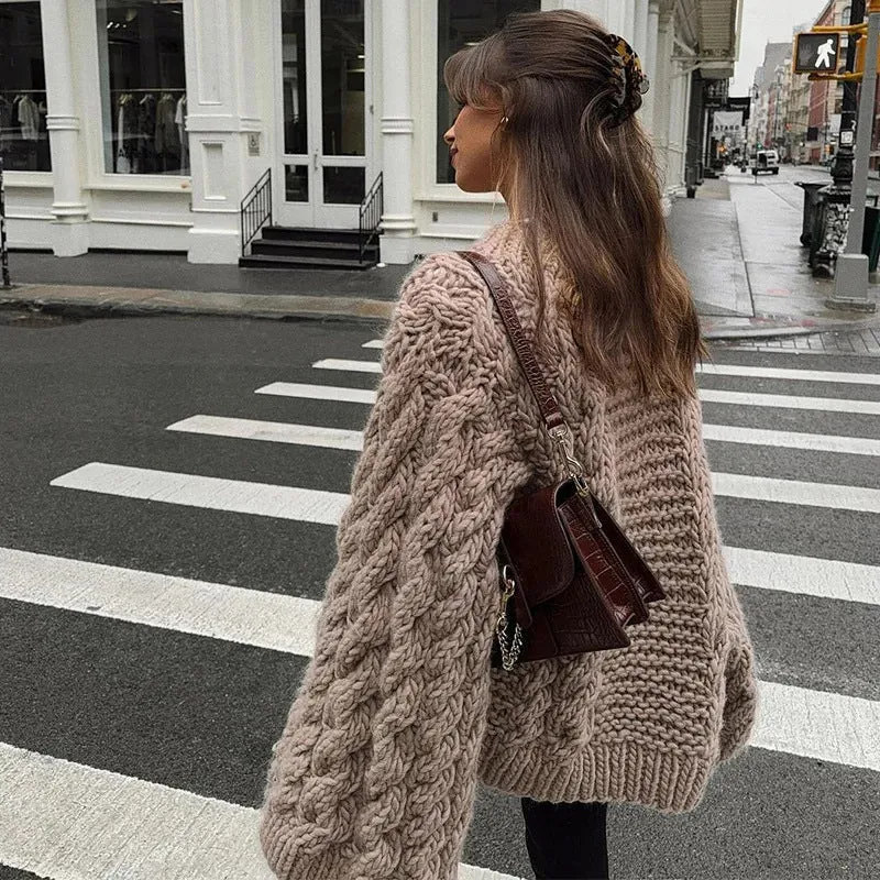 Damen Oversized Strickpullover mit strukturiertem Zopfdesign - Vittorelli