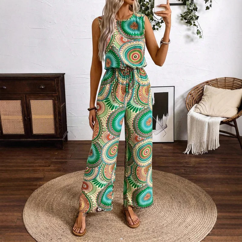 Damen Lässiger Jumpsuit mit Auffälligem Musterdetail und Elastischem Bund - Vittorelli