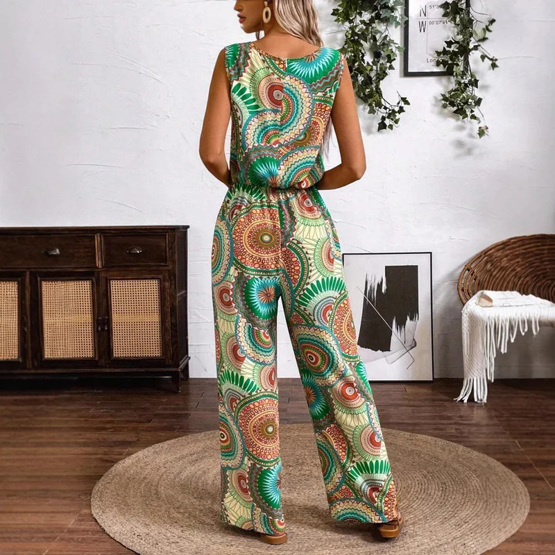Damen Lässiger Jumpsuit mit Auffälligem Musterdetail und Elastischem Bund - Vittorelli