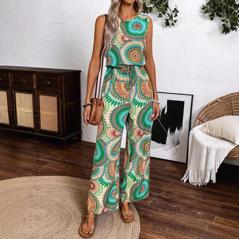 Damen Lässiger Jumpsuit mit Auffälligem Musterdetail und Elastischem Bund - Vittorelli