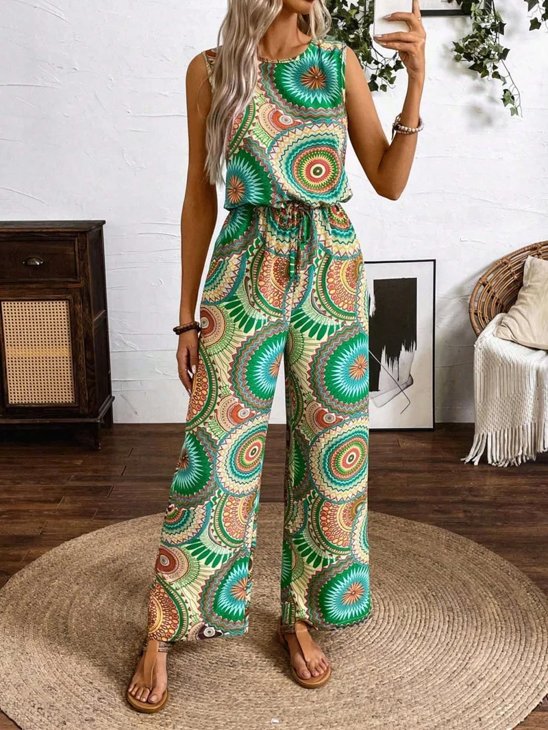 Damen Lässiger Jumpsuit mit Auffälligem Musterdetail und Elastischem Bund - Vittorelli