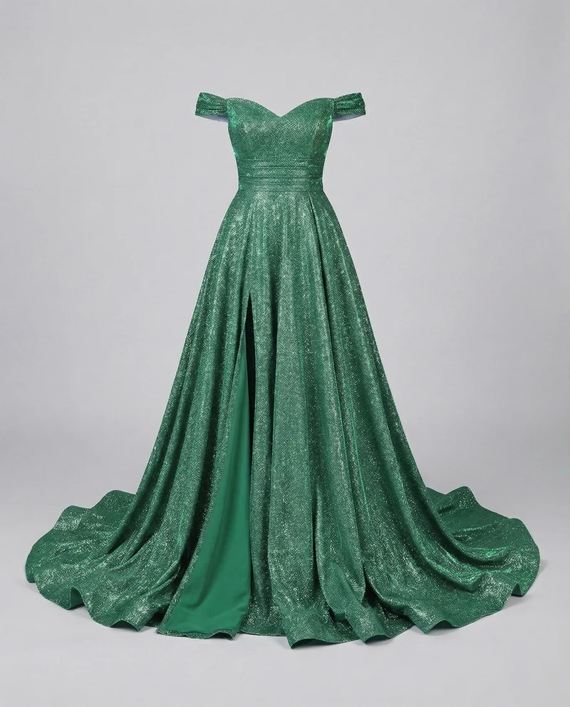 Damen opulentes schulterfreies Ballkleid mit Schleppe