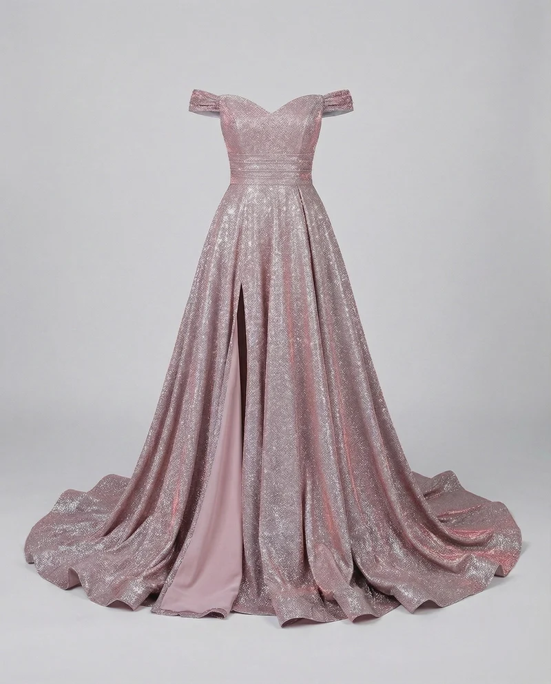 Damen opulentes schulterfreies Ballkleid mit Schleppe