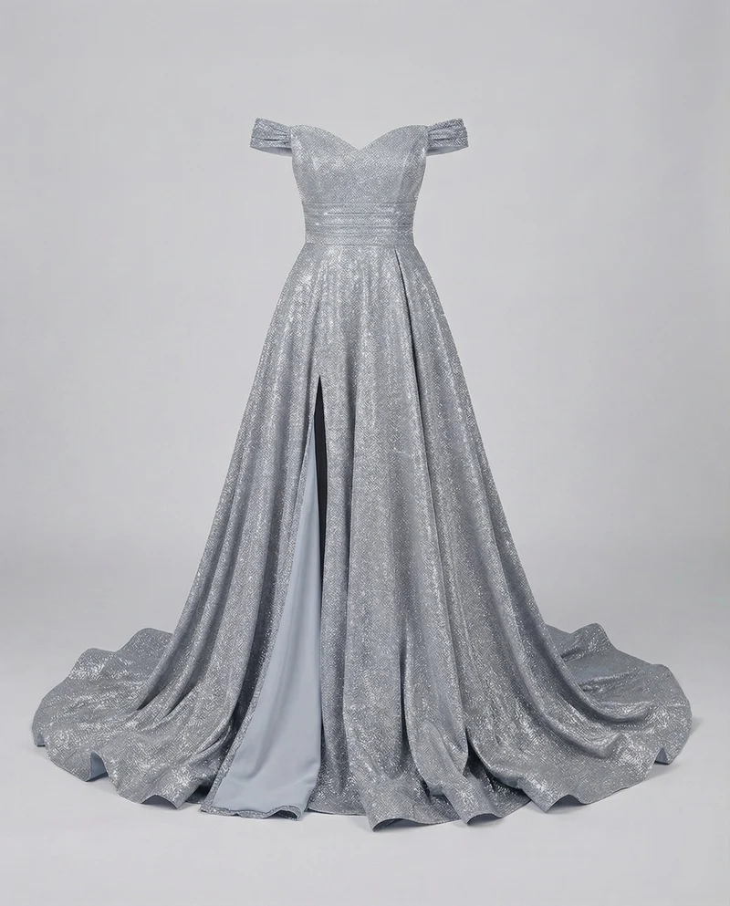 Damen opulentes schulterfreies Ballkleid mit Schleppe