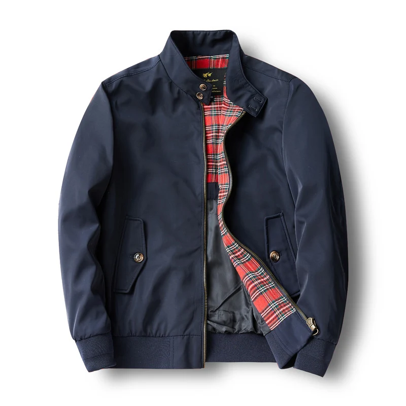 Herren Kurz geschnittene Harrington-Jacke mit Stehkragen, elastischen Bündchen und kariertem Innenfutter Nord Taschen